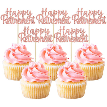 Gyufise 36 Pack Happy Retirement Cupcake Toppers Glitter Retired Cupcake Picks Retirement Theme Birthday Party Cake Decorations