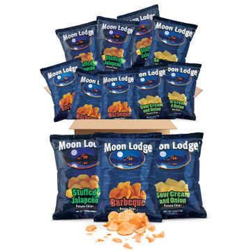 Moon Lodge Chips Variety Pack - 12 Bold Flavored Potato Chips - Barbeque, Stuffed Jalapeo, Sour Cream & Onion - Kosher & Halal S