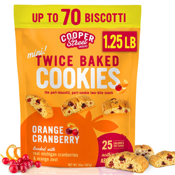 Cooper Street Twice Baked Orange Cranberry Biscotti Cookies - 1.25 Lb - Light and Crispy Coffee Cookie Bites - Low Calorie Itali