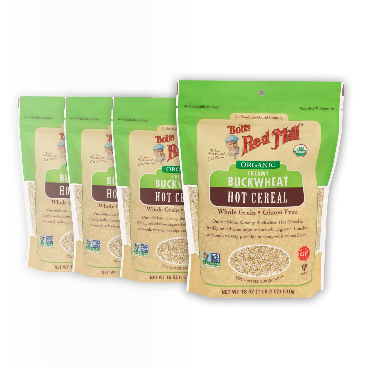 Bob s Red Mill Organic Gluten Free Creamy Buckwheat Hot Cereal, 18oz (Pack of 4) - Non GMO, Whole Grain, Vegan, Kosher