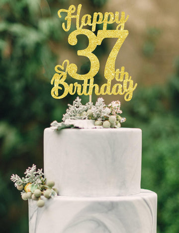37 Birthday Cake Toppers-Gold Glitter, 37th Cake Topper for Men,37 Cake Topper For Women, 37th birthday decorations,37th Birthda