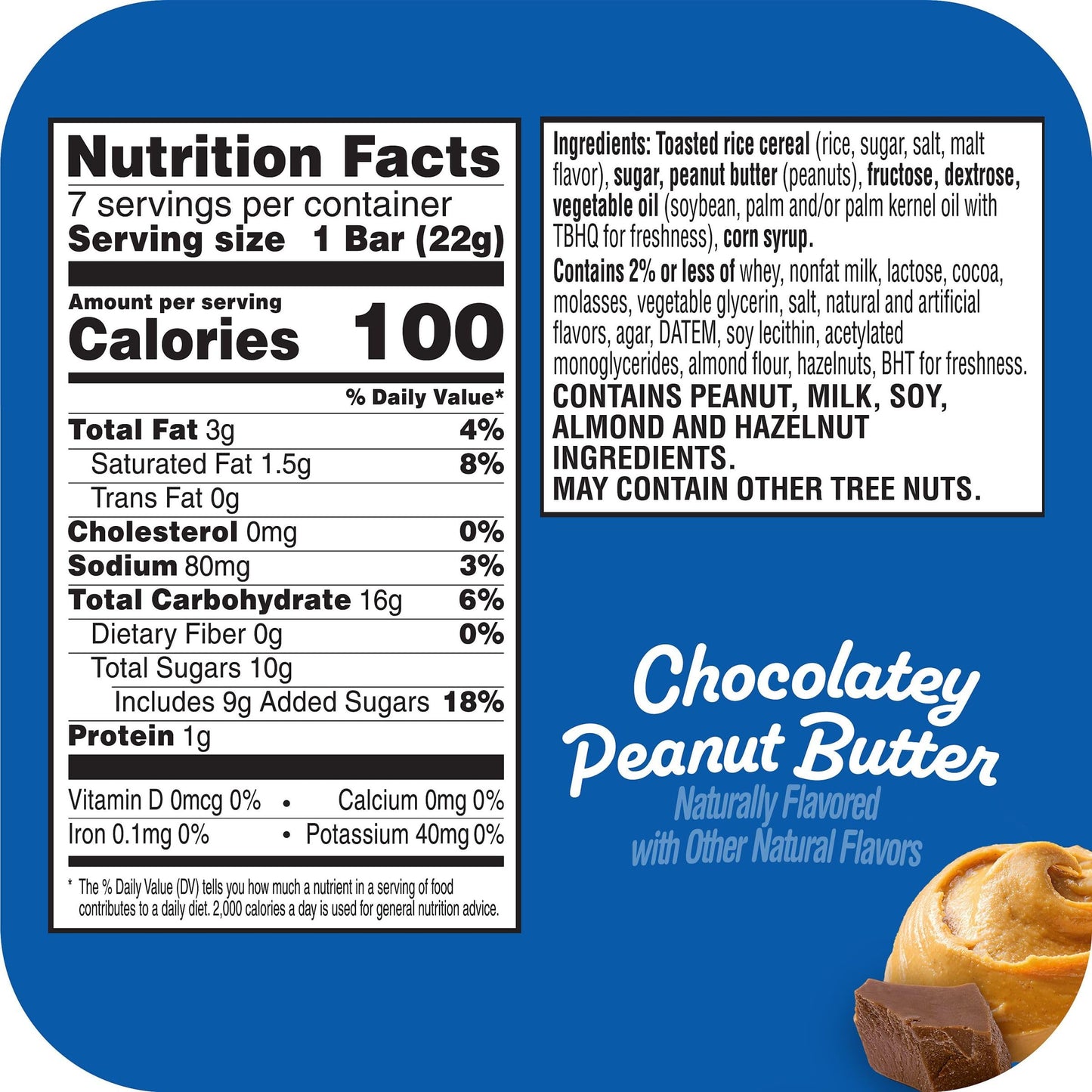 Rice Krispies Treats Crispy Rice Squares, Kids Snacks, Snack Bars, Chocolatey Peanut Butter, 5.4Oz Box (7 Bars)
