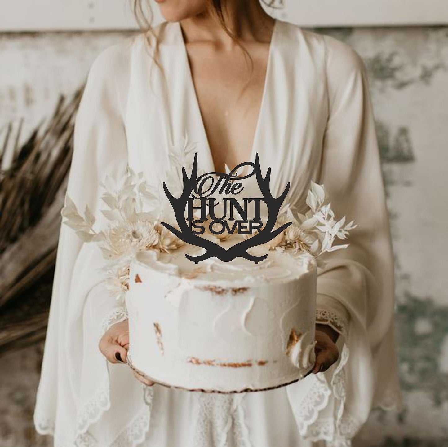 Happyplywood The Hunt Is Over Cake Topper For Wedding, Hunting Themed Wedding, Cake Topper Antler, Bride Grooms Cake Toppers, Ru