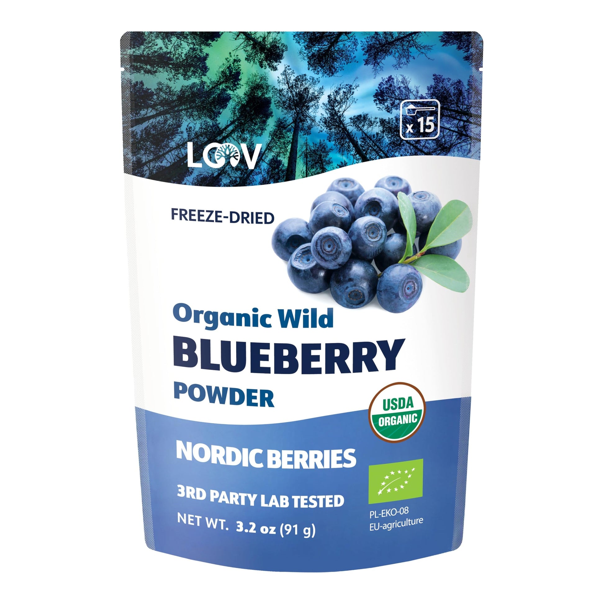 LOOV Organic Wild Blueberry Powder - 15-Day Supply, 3.2 Oz, Good for Smoothie & Breakfast, Freeze-Dried, from Northern Europe, N