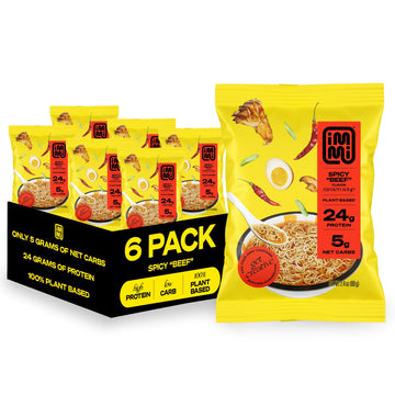 Immi Spicy ''Beef'' Ramen, 100% Plant Based, Keto Friendly, High Protein, Low Carb, Packaged Noodle Meal Kit, Ready To Eat, 6 Pa