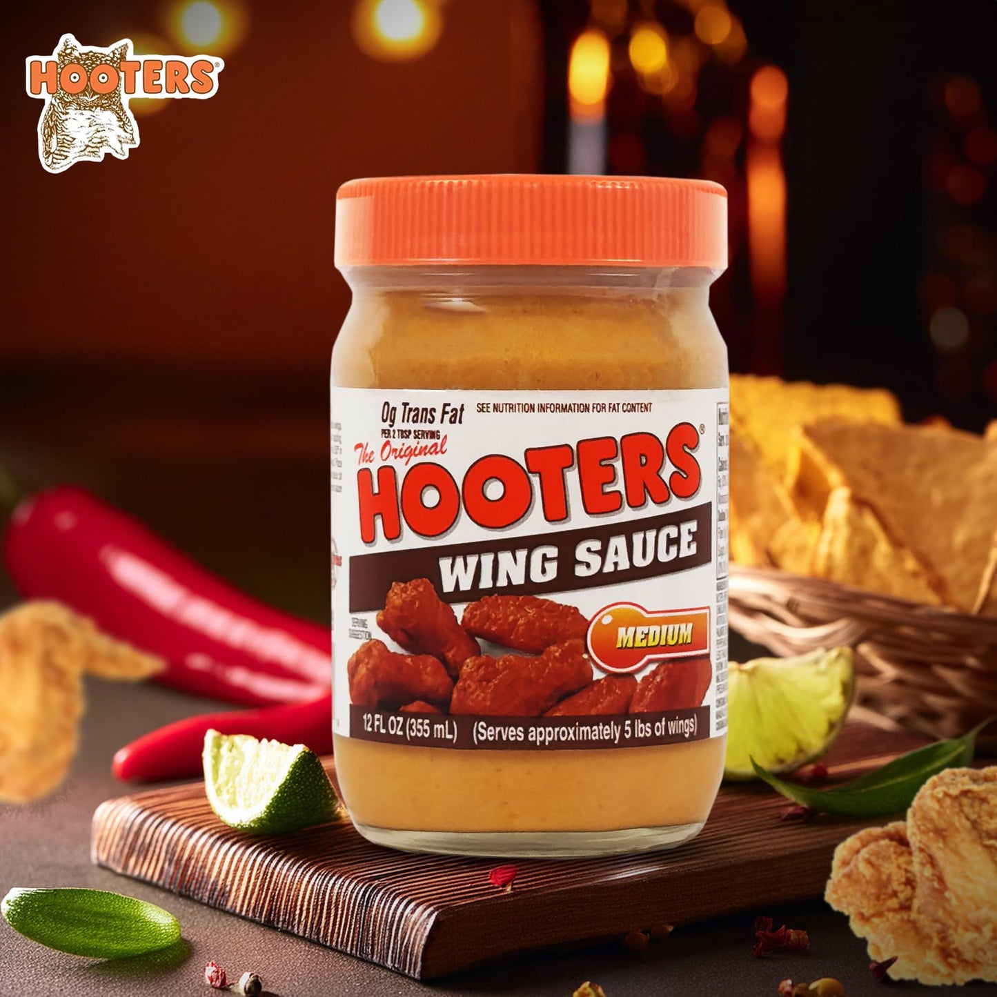 The Original Hooters Medium Wing Sauce - Versatile, Restaurant-Quality Flavor - Ideal for Chicken Wings, Ribs, and Seafood, Nutr