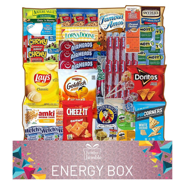 Jumbo Jumble Snack Box (45 Count) Gift Care Package Snacks Variety Pack for mature-themeds Teens Kids Men Women School College Office Birthday (Energy Set)