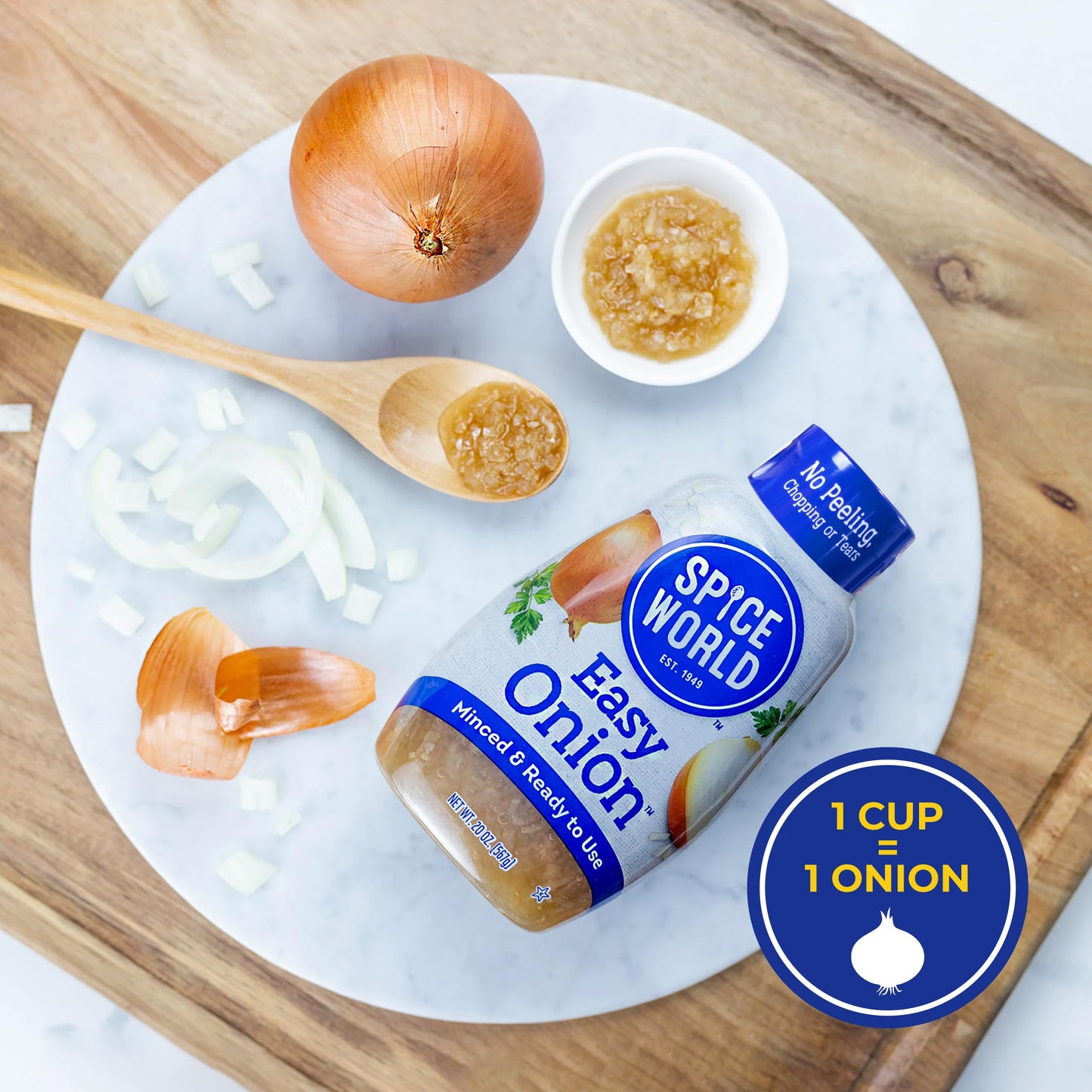 Spice World Squeezable Easy Onion - 20oz Ready-to-Use Minced Onion - Perfect for Hot Dogs, Stir Fry, Marinades, & More - Simply