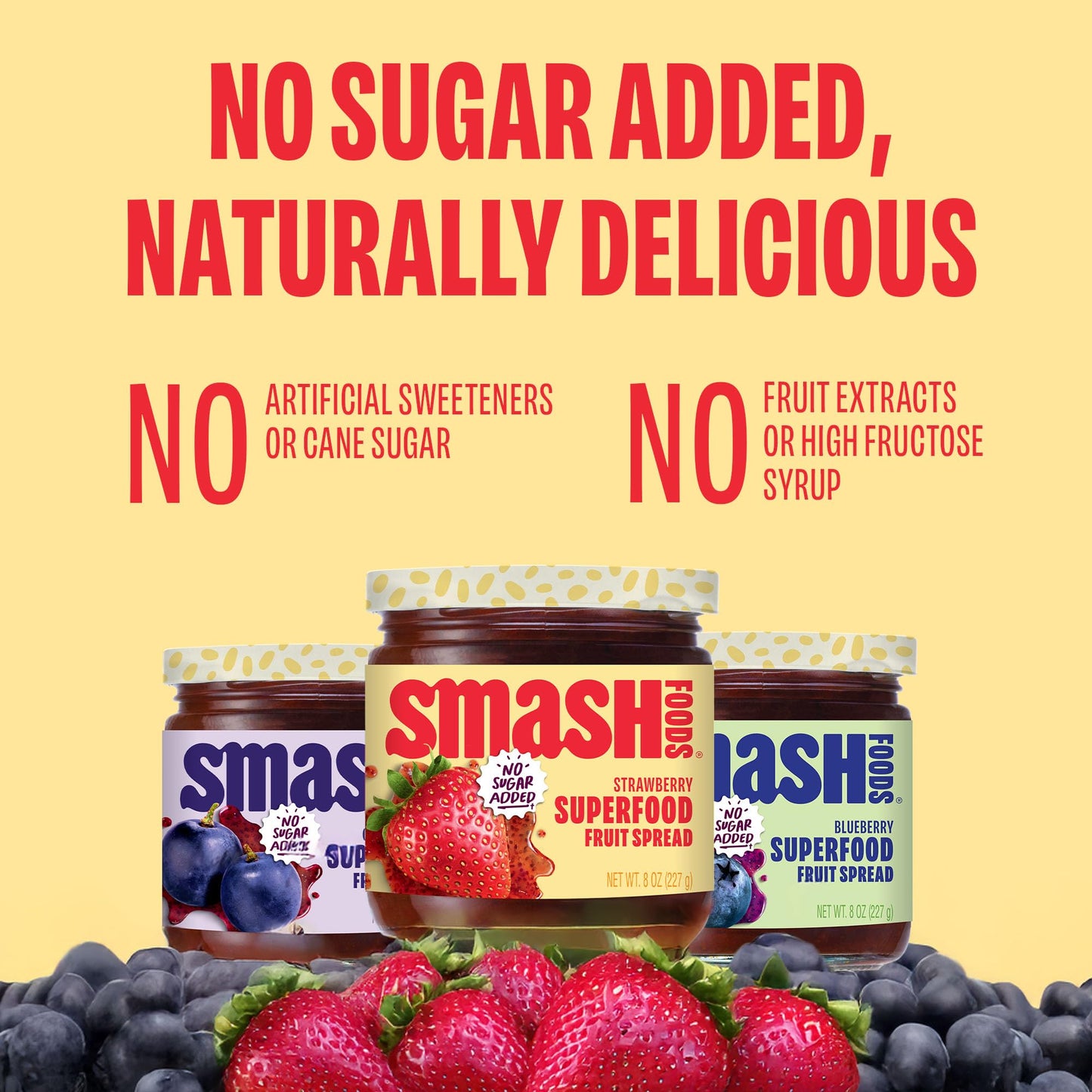 Smash Foods Jam, Variety 3-Pack Family Favorites | No Sugar Added, Naturally Sweet Jelly | Keto Friendly, Low Calorie, Low Carb
