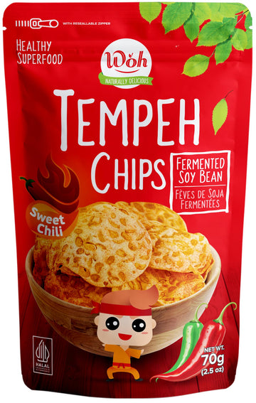 Woh Tempeh Chips Fermented Soy Bean Sweet Chili (Pack of 2)