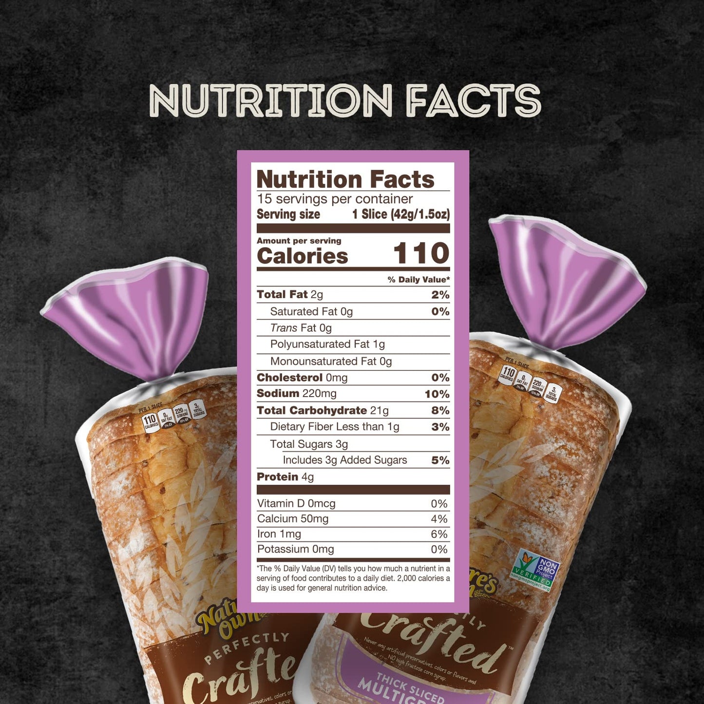 Natures Own Perfectly Crafted Multigrain Bread, Thick Sliced Non-GMO Sandwich Bread, 22 oz Loaf