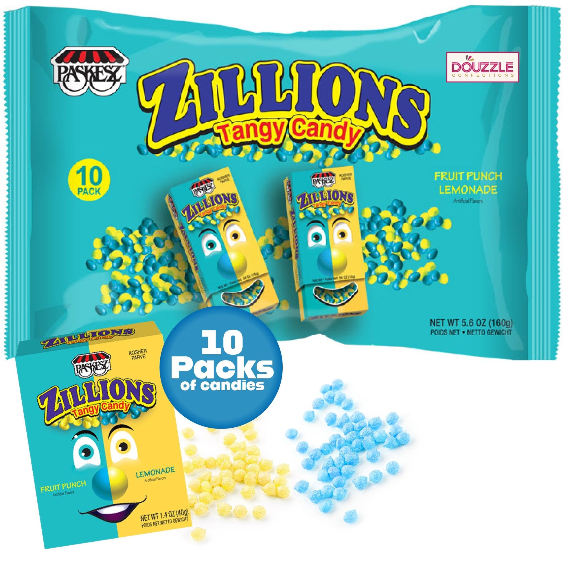DOUzzle Back To School Zillions Tangy Candy, Sour Fruit Punch (10 Count, 1 Pack) Individually Wrapped, Party Favor, Goodie Bag &