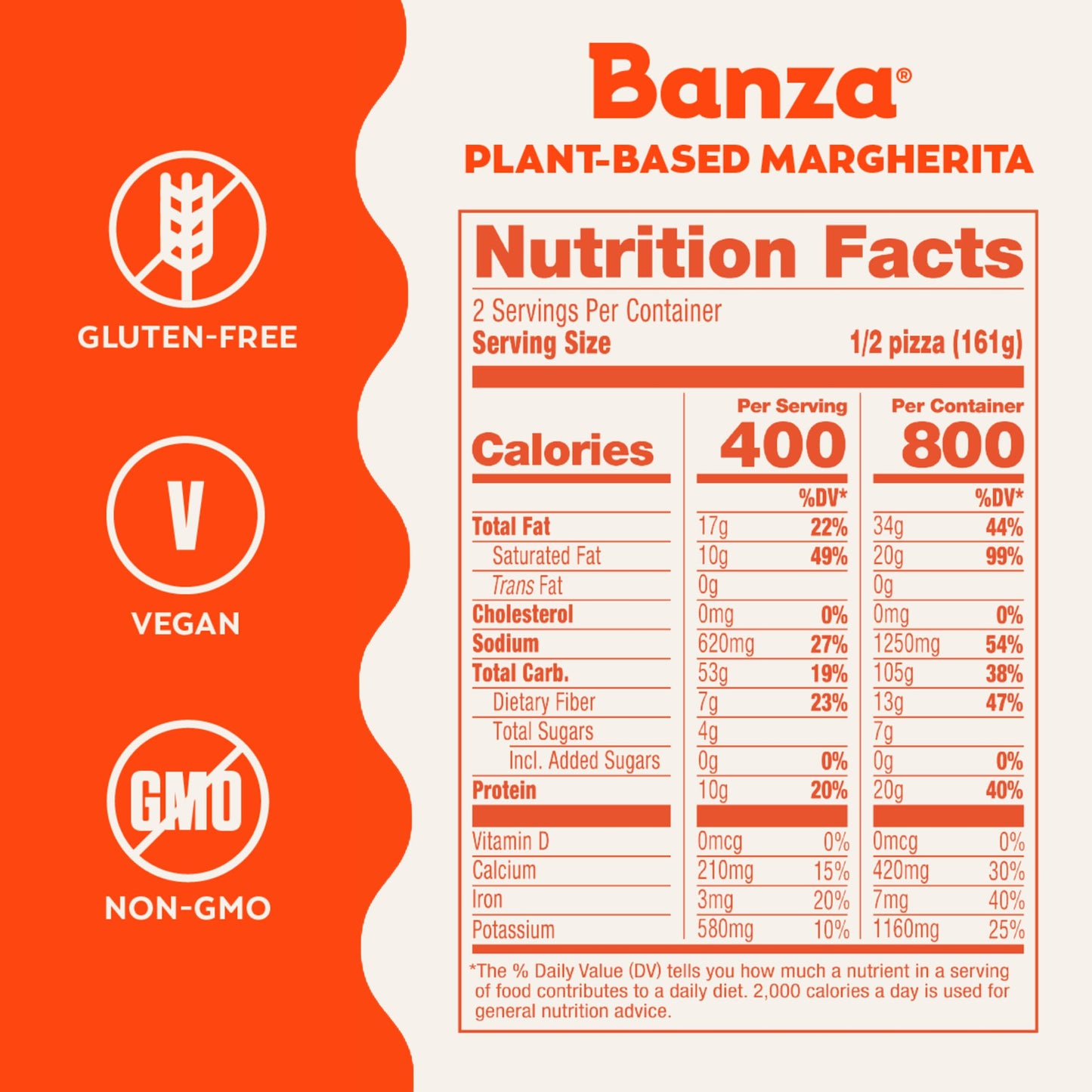 Banza Vegan Margherita Frozen Pizza from Chickpeas - High Protein, Dairy Free, Gluten Free, Vegan Pizza, 11.4oz