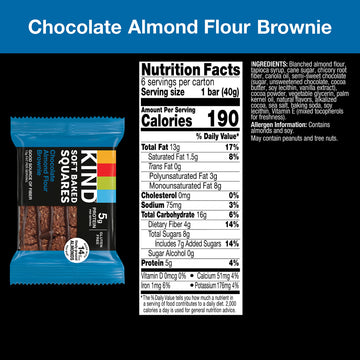 Kind Soft Baked Squares, Chocolate Almond Flour Brownies, Healthy Snacks, Good Source Of Fiber, Gluten Free, 5G Protein, 6 Count