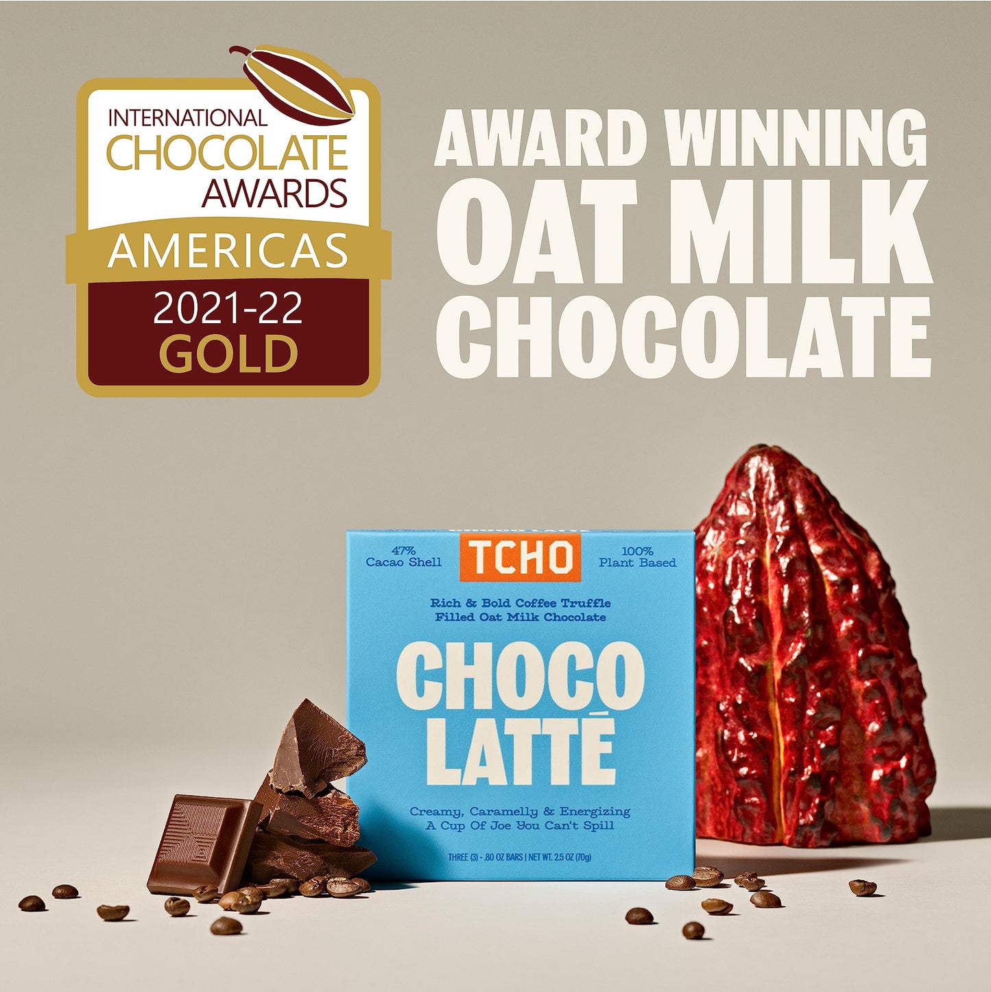 Tcho Choco Latte 47% Oat Milk Chocolate Bars (5 Pack) | Plant Based, Organic & Fair Trade, | Non Gmo, Non-Dairy, Vegan Chocolate