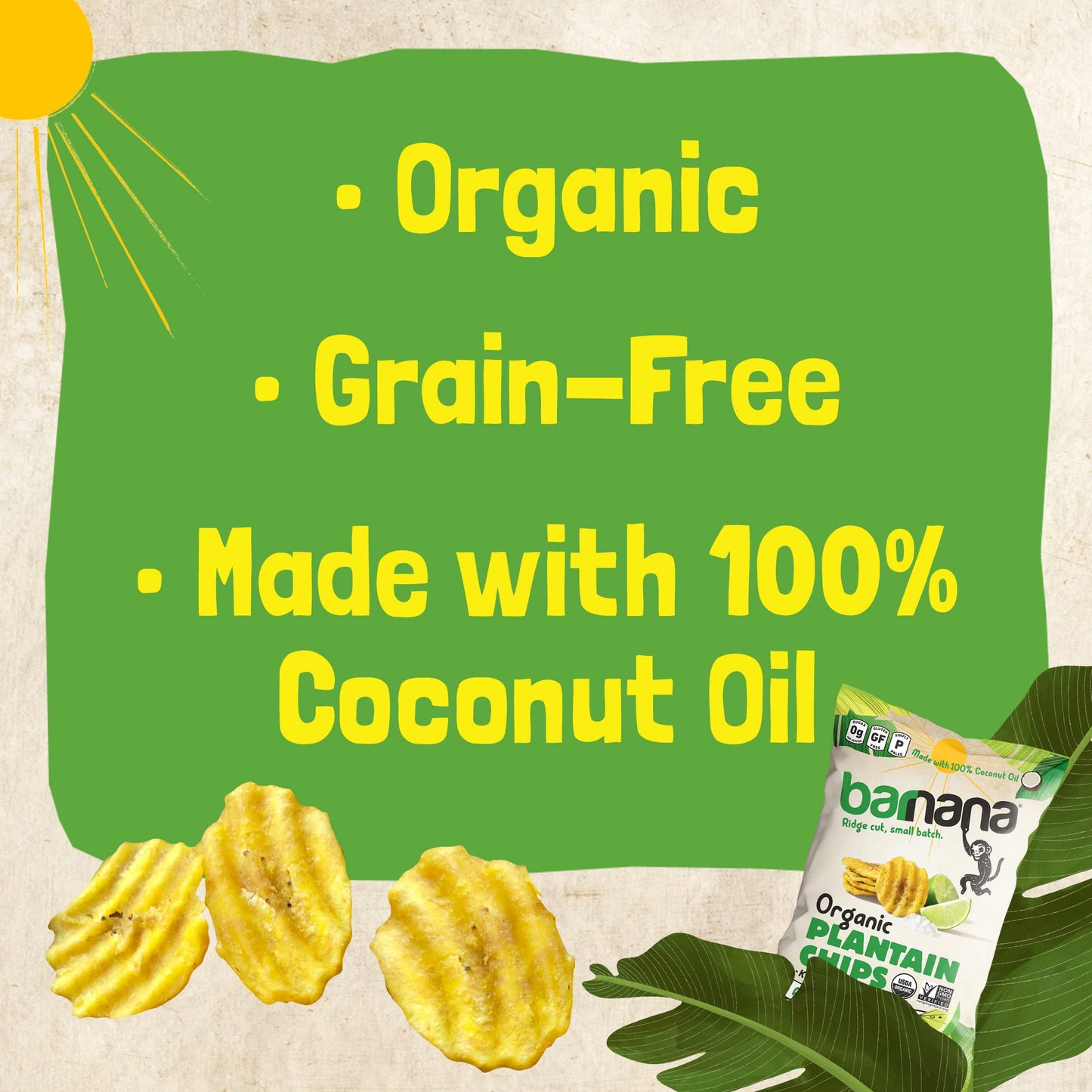 Barnana - Organic Plantain Chips, Acapulco Lime, Healthy Snack Made With 100% Coconut Oil, Non-GMO, Potato Chip Alternative, Zer