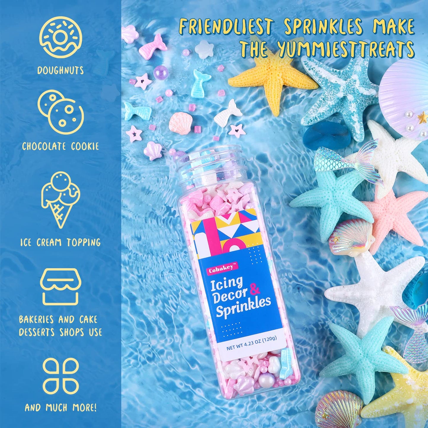 Mermaid Sprinkles For Cake Decorating 4.2 Ounce Edible Sprinkles For Cookie Decorating, Cupcake Topper, Ice Cream, Candy, Chocol