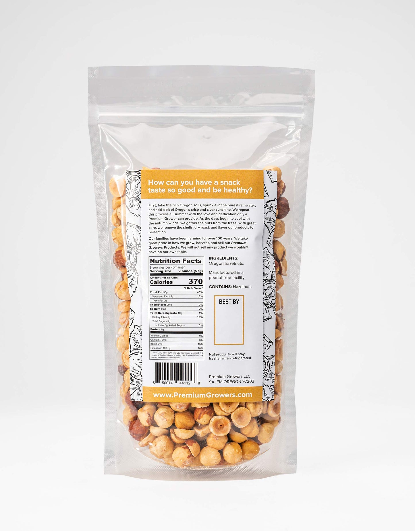 Oregon Farm To Table Hazelnuts from Premium Growers - Dry Roasted - Natural Roasted - Kosher Certified - 1 LB bag