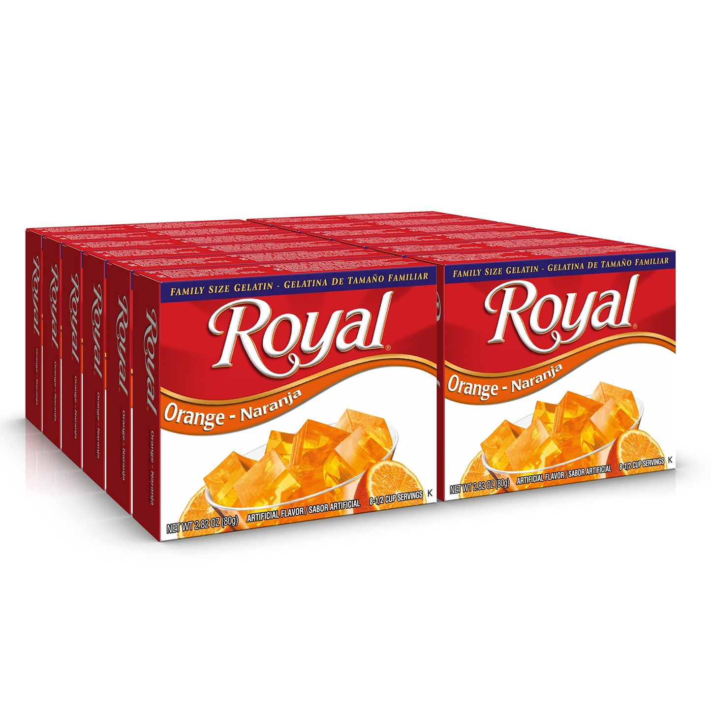 Royal Bilingual Gelatin, Fat Free Dessert Mix, Orange (12 - 2.8 oz Boxes)