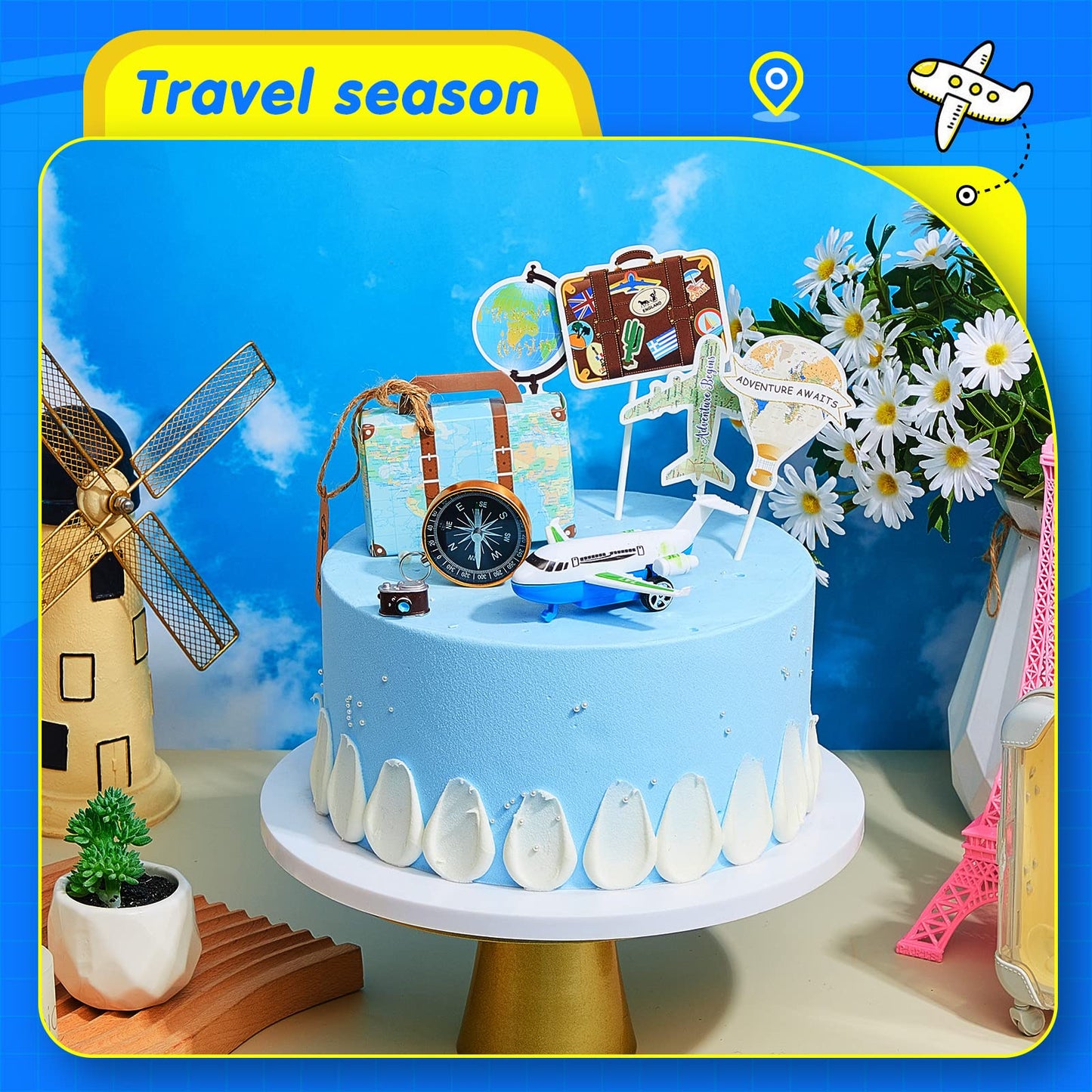 24 Pcs Travel Cake Topper Decorations Let The Adventure Begin Travel Theme Cupcake Toppers Mini Suitcase Airplane Cameras Miniat