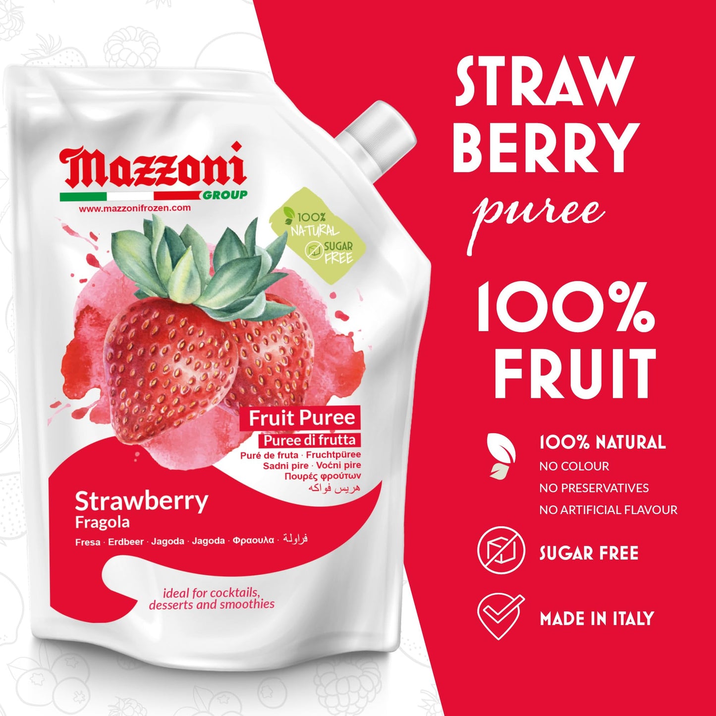 Strawberry Puree, 100% Pure Strawberries, Just Fruit, No Sugar Added, Real Fruit For Smoothies, Drinks, Cocktails, Fruit Juice -