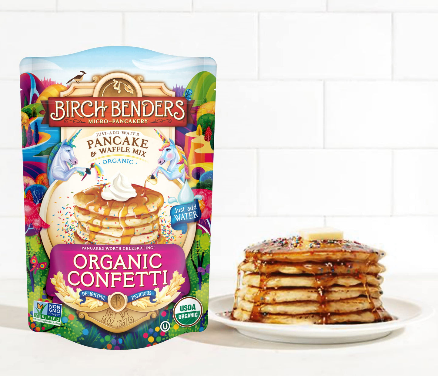 Birch Benders Organic Confetti Just-Add-Water Pancake & Waffle Mix, 14 Oz (Pack of 3)