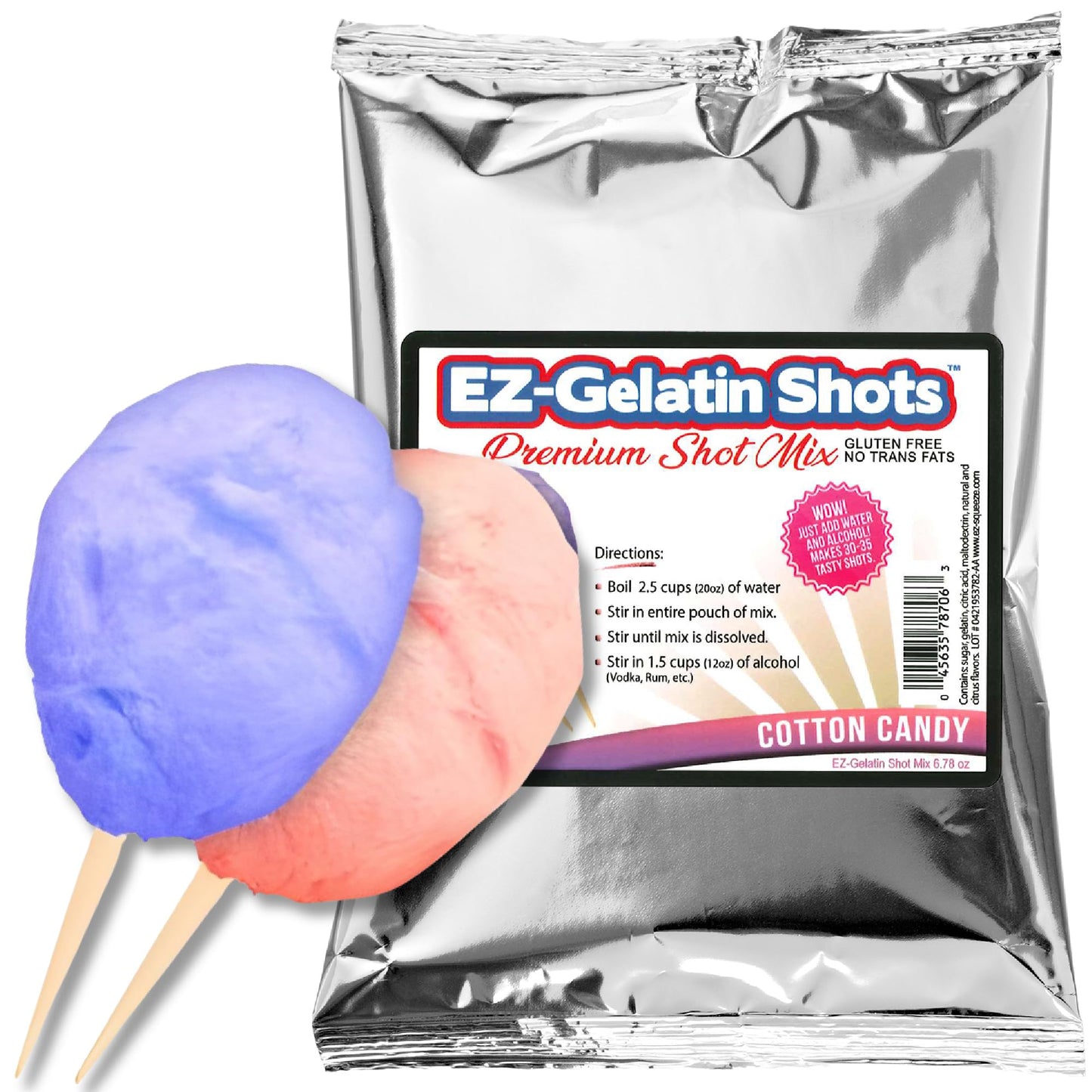 EZ-SQUEEZE Cotton Candy Jello Shot Mix - Premium Gluten-Free Gelatin Powder, 6.78 oz, Multi-Color