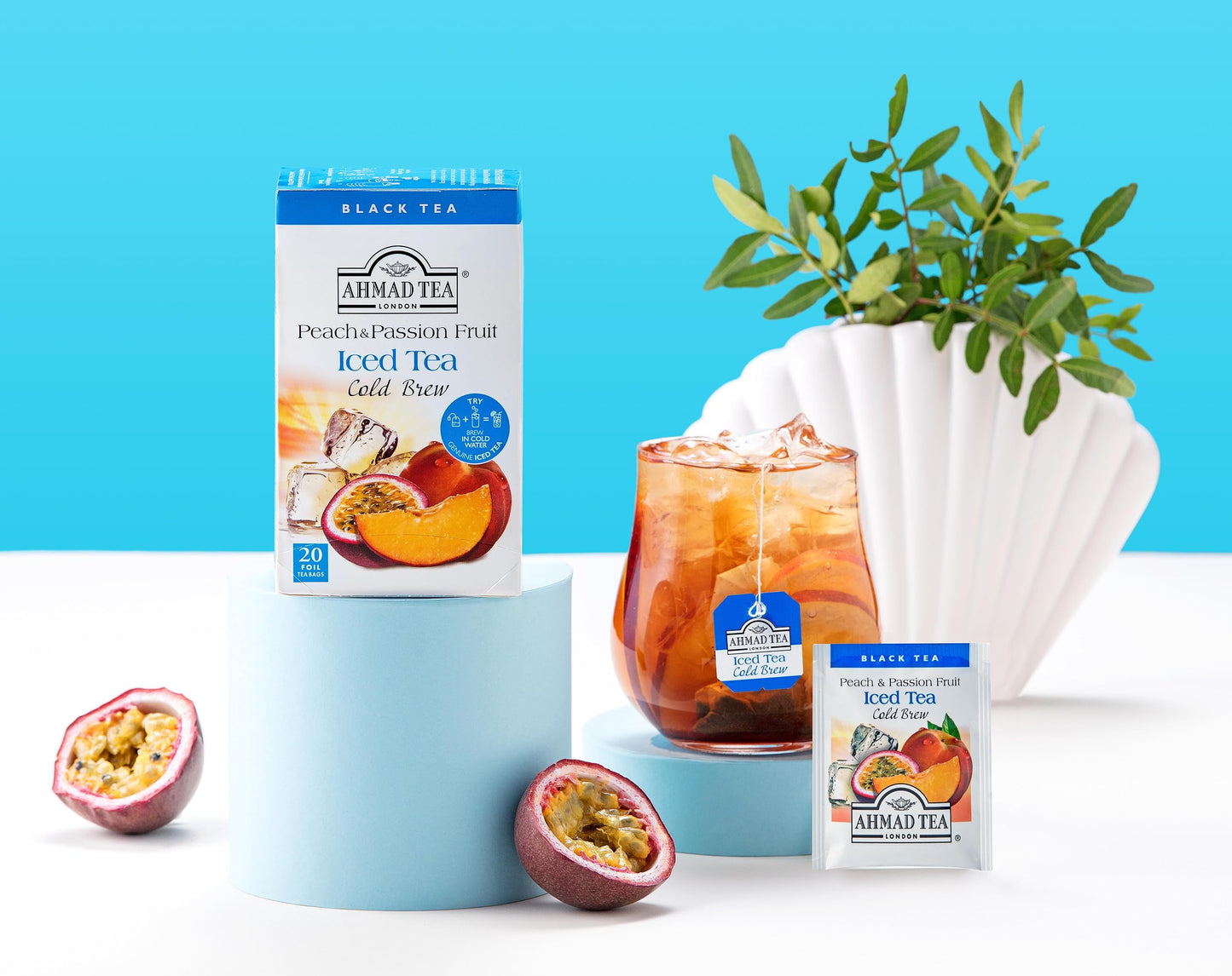 Ahmad Tea Black Tea  Cold Brew Peach and Passion Fruit Teabags  Iced Tea  20 ct (Pack of 6) - Caffeinated and Sugar-Free