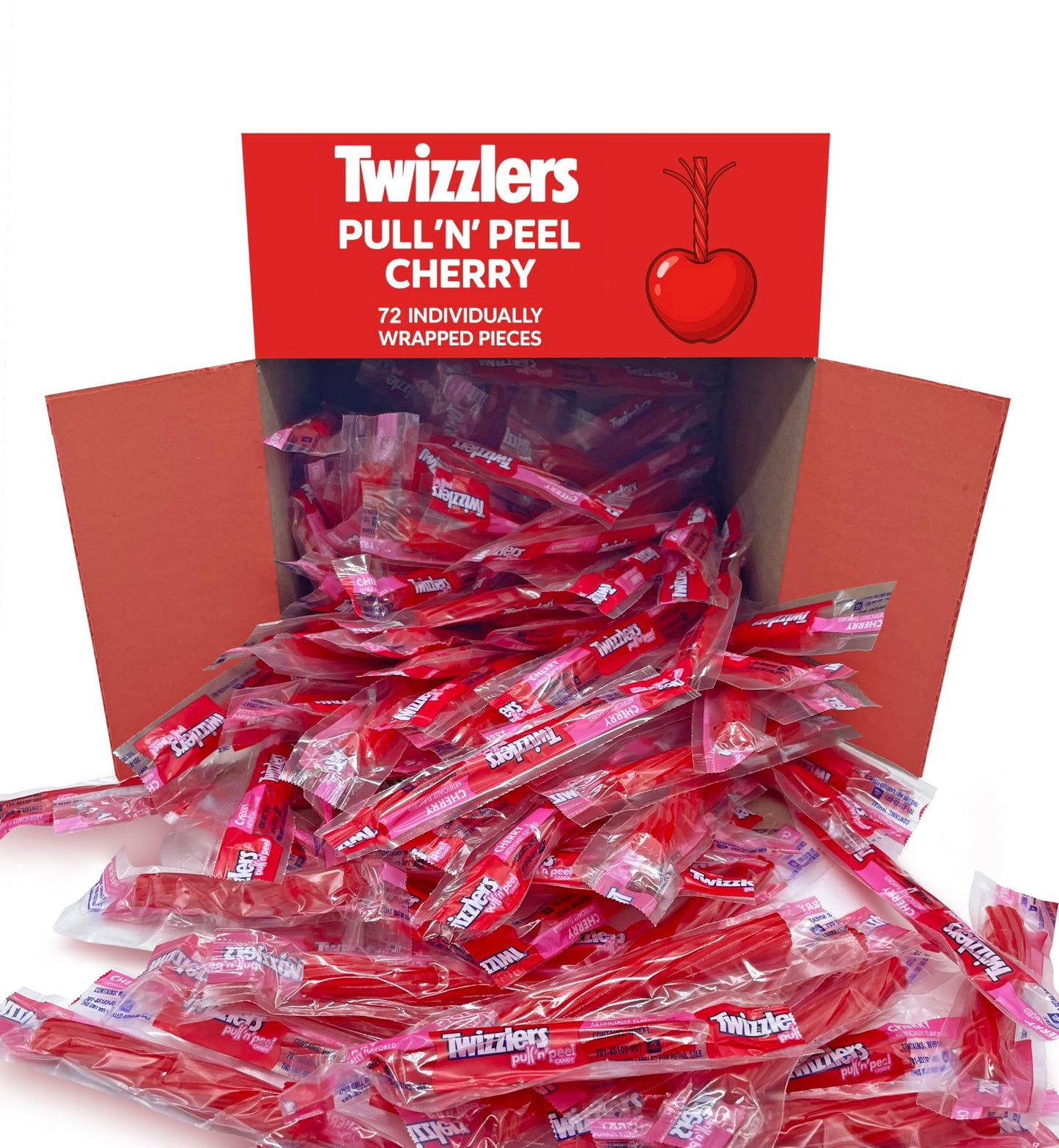 Pullin Peel Cherry Licorice Candy - 72-Count Bulk Family Pack, Individually Wrapped, Soft Chewy Red Candy, 2 Pound Bag