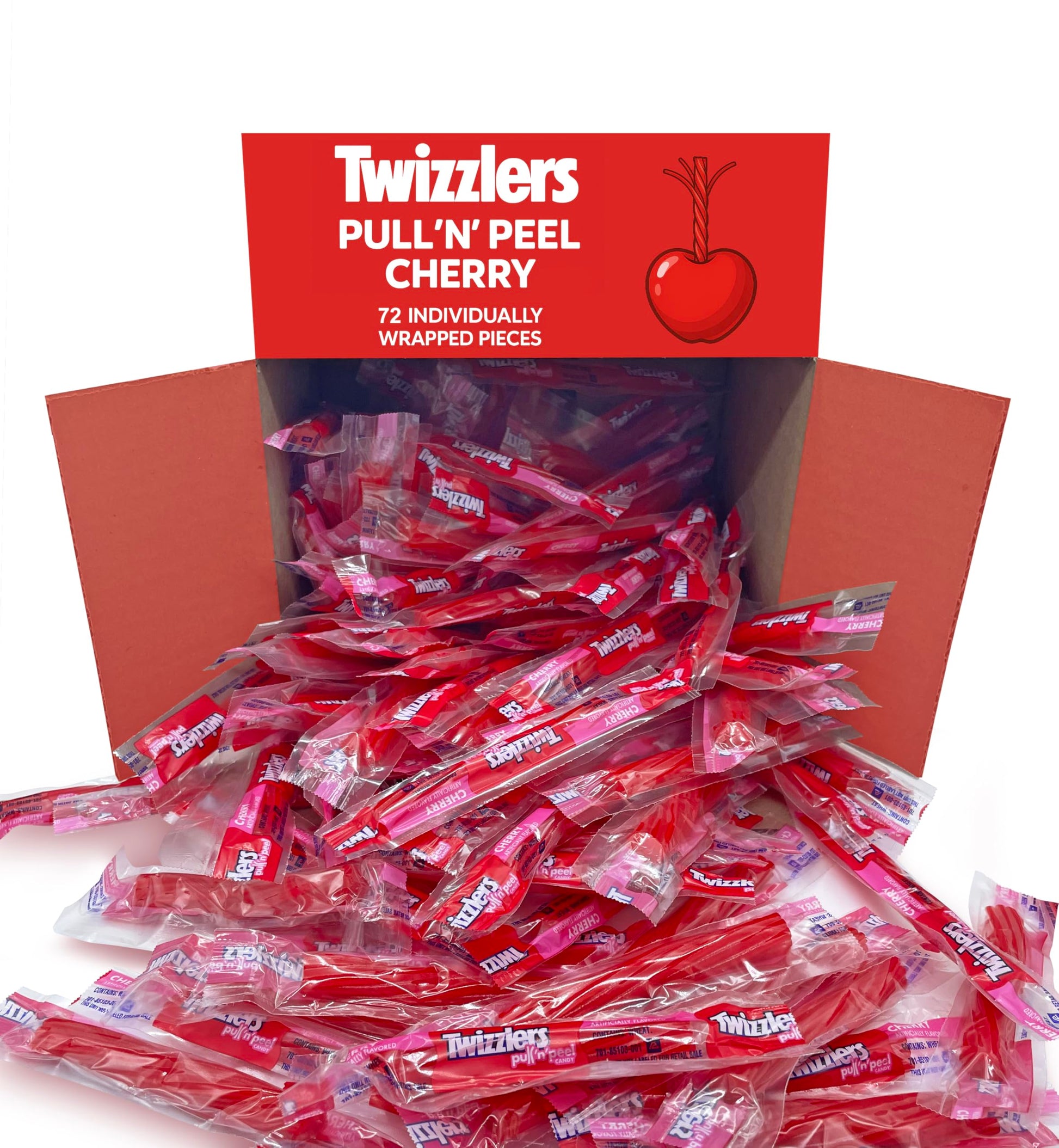 Pullin Peel Cherry Licorice Candy - 72-Count Bulk Family Pack, Individually Wrapped, Soft Chewy Red Candy, 2 Pound Bag