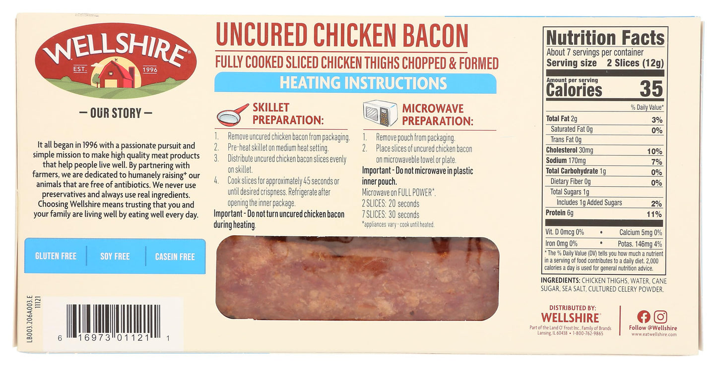 Wellshire Farms, Uncured Chicken Bacon, 3 oz
