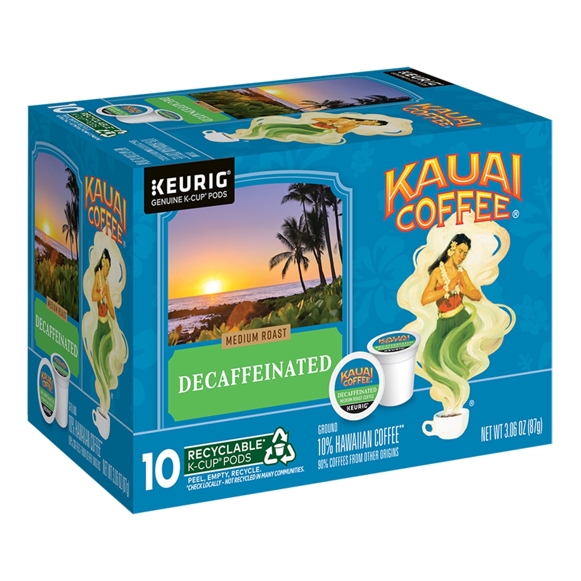 Kauai Coffee K-Cup Pods for Keurig – Decaf Medium Roast, Floral Notes – 10 Count Pack