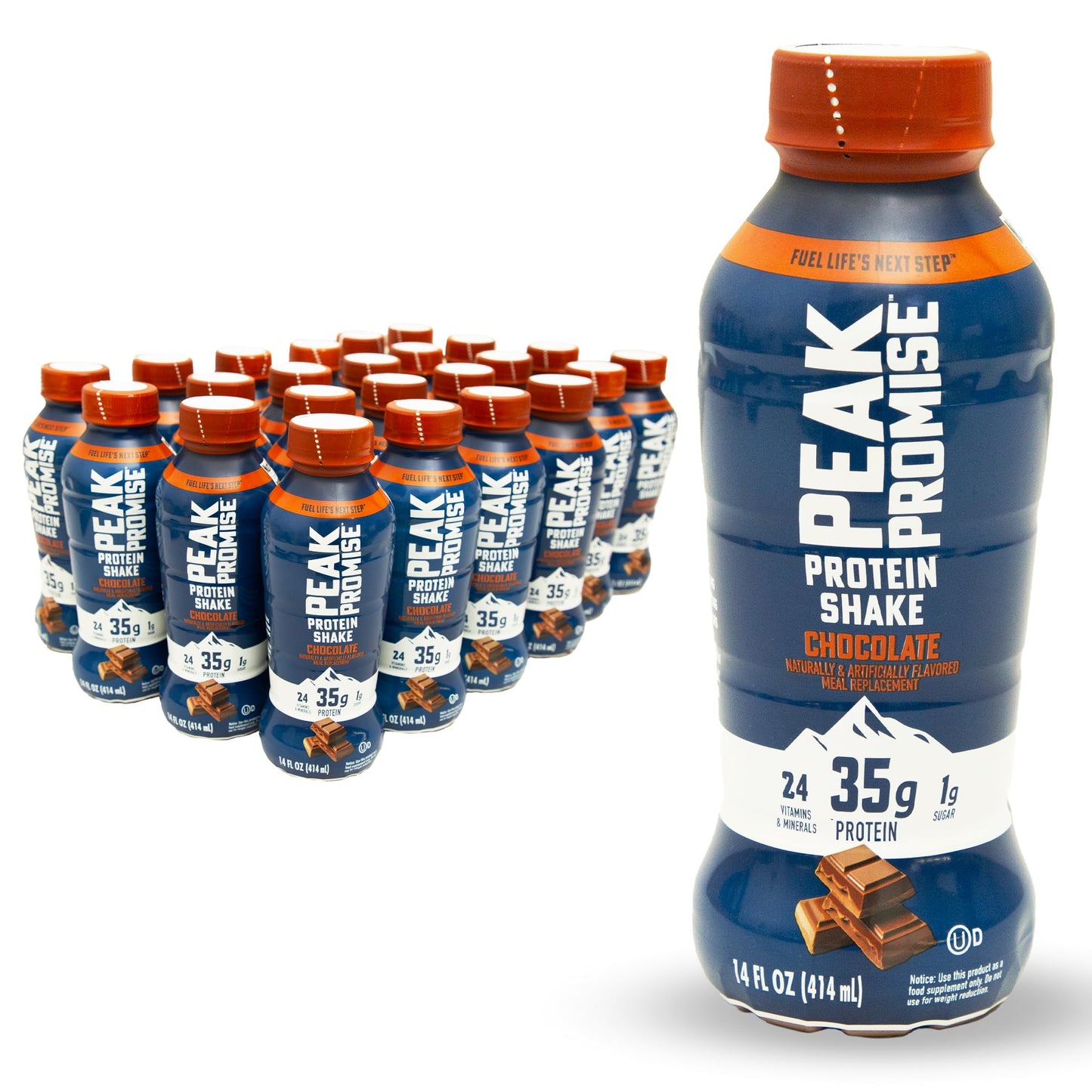 Peak Promise 35G Protein Shake  14 Fl. Oz.  24 Pack  22 Vitamins & Minerals - Delivered By Waterpallets (14 Fl Oz  Chocolate)