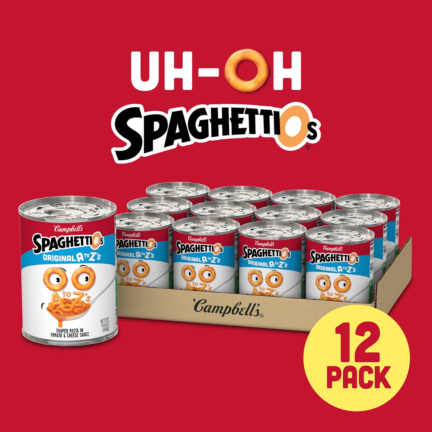 SpaghettiOs Original A to Z s Canned Pasta, Healthy Snack for Kids and Adults, 15.8 OZ Can (Pack of 12)