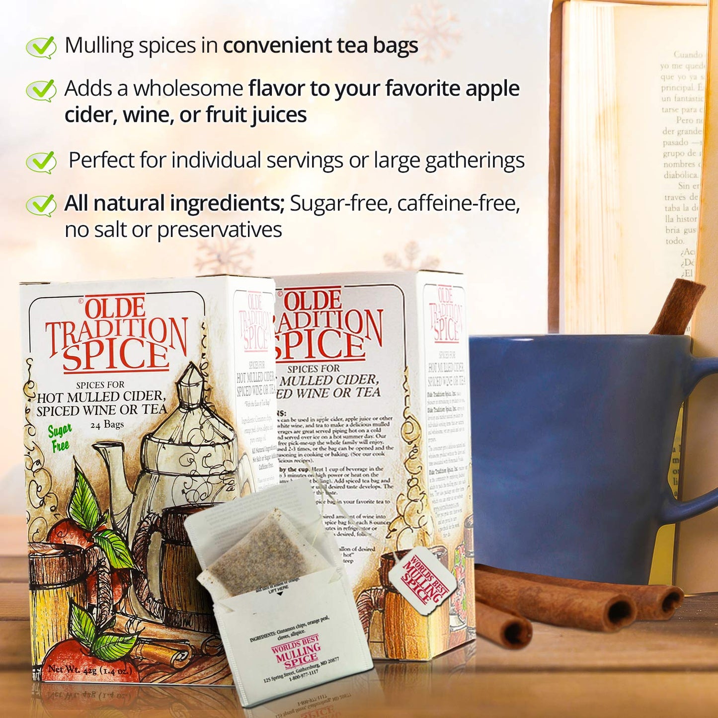 Olde Tradition Spice Mulling Spices Tea Bags for Hot Apple Cider or Mulled Wine - 24 Count Pack