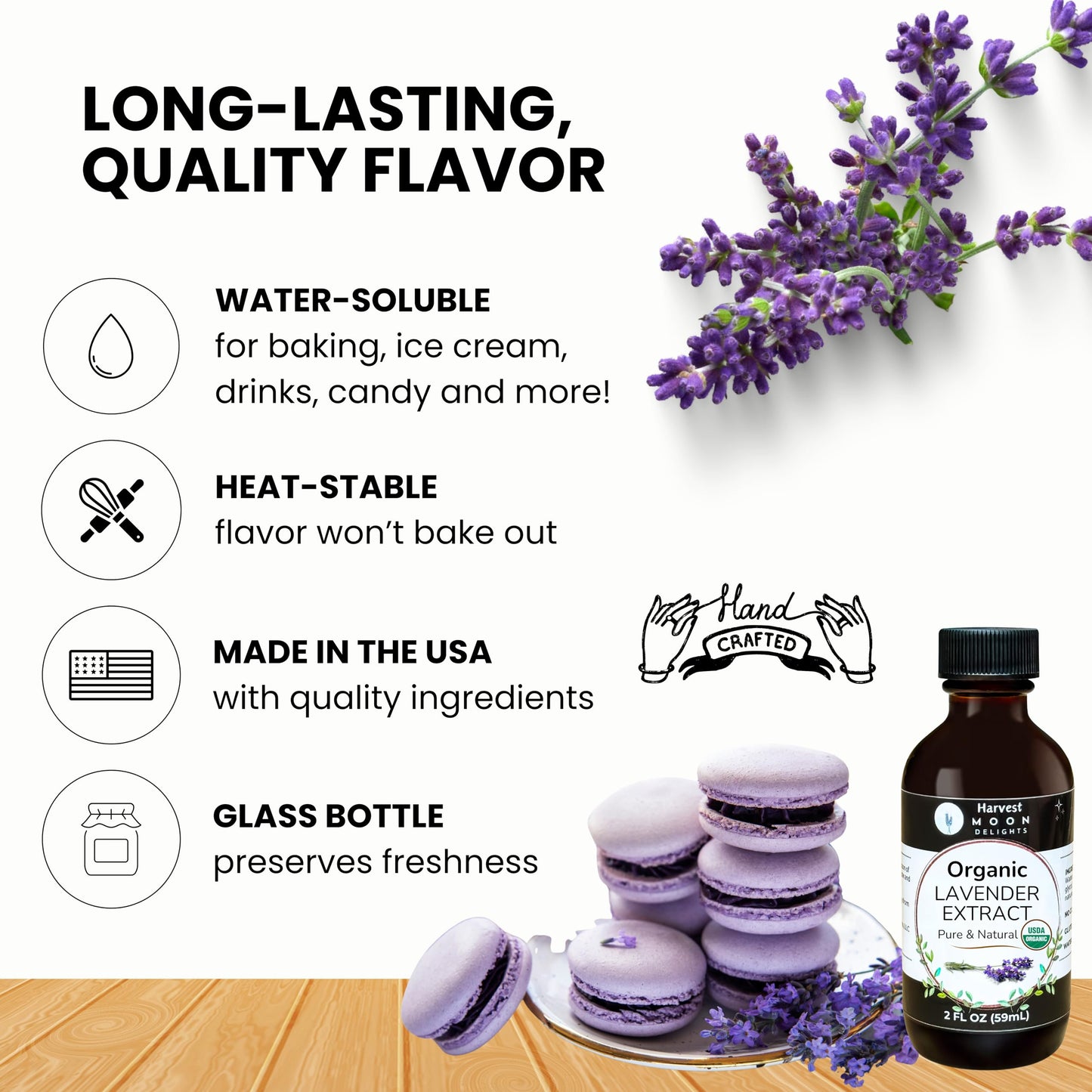 Organic Lavender Extract For Baking, Ice Cream, Drinks, And Candy - 2 Oz - Water-Soluble - By Harvest Moon Delights - Pure Laven