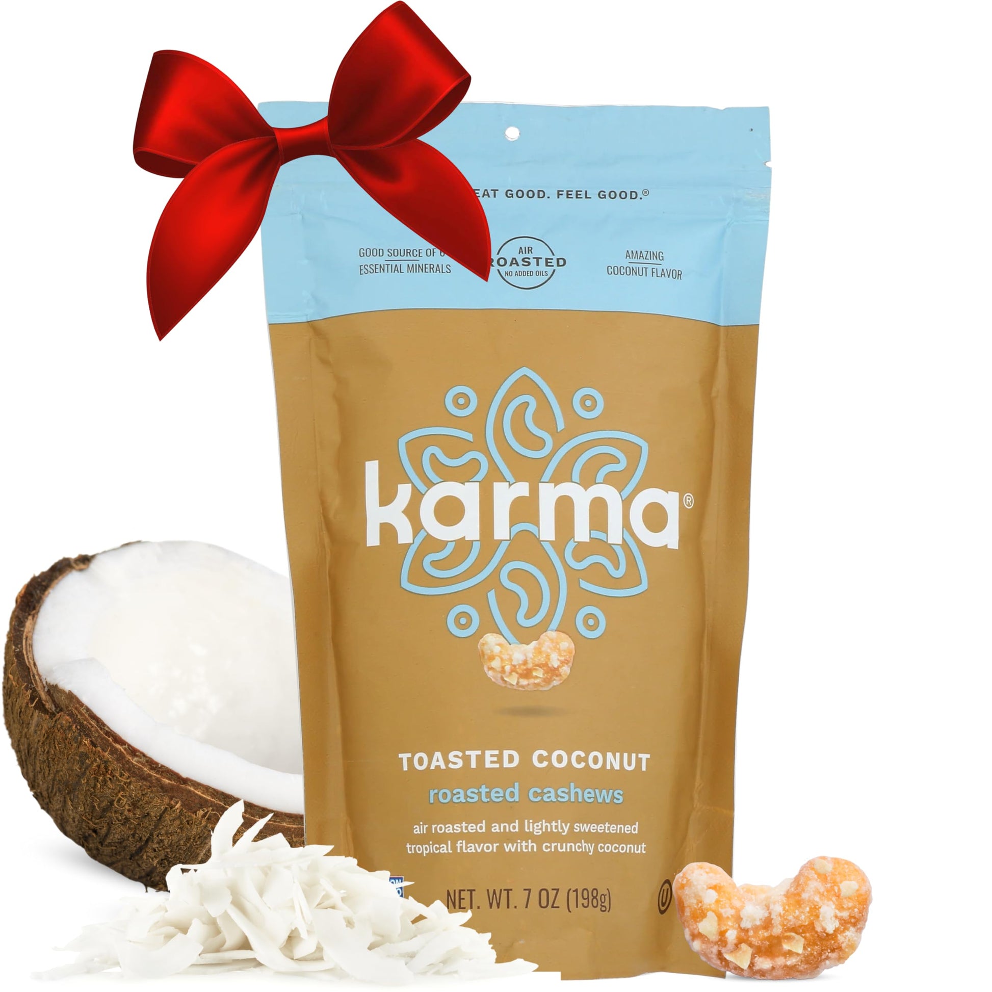 Toasted Coconut Air Roasted Whole Cashews by Karma Nuts, Lightly Sweetened, Peanut-Free Facility, Kosher, Everyday Nut Snack, 7o