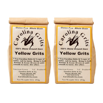 Carolina Grits Company Traditionally Stone Ground Carolina Yellow Grits, non-GMO, Whole Grain and Gluten Free - 2 Packs (2 Pound