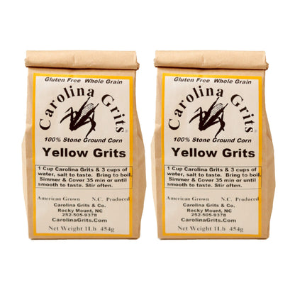 Carolina Grits Company Traditionally Stone Ground Carolina Yellow Grits, non-GMO, Whole Grain and Gluten Free - 2 Packs (2 Pound