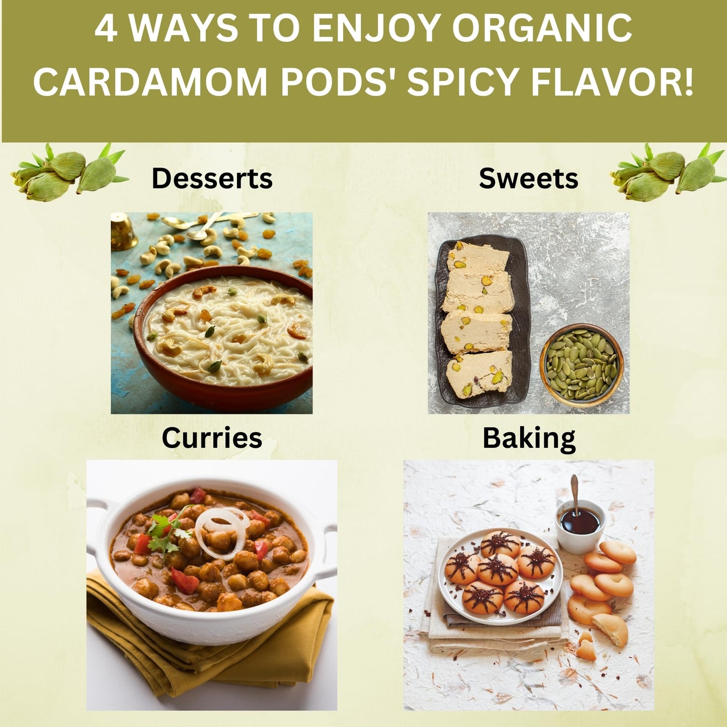 SPICY ORGANIC Jumbo Green Cardamom Pods - 100% Pure USDA Organic - 4 oz - Non-GMO, Gluten-Free, Resealable Pack