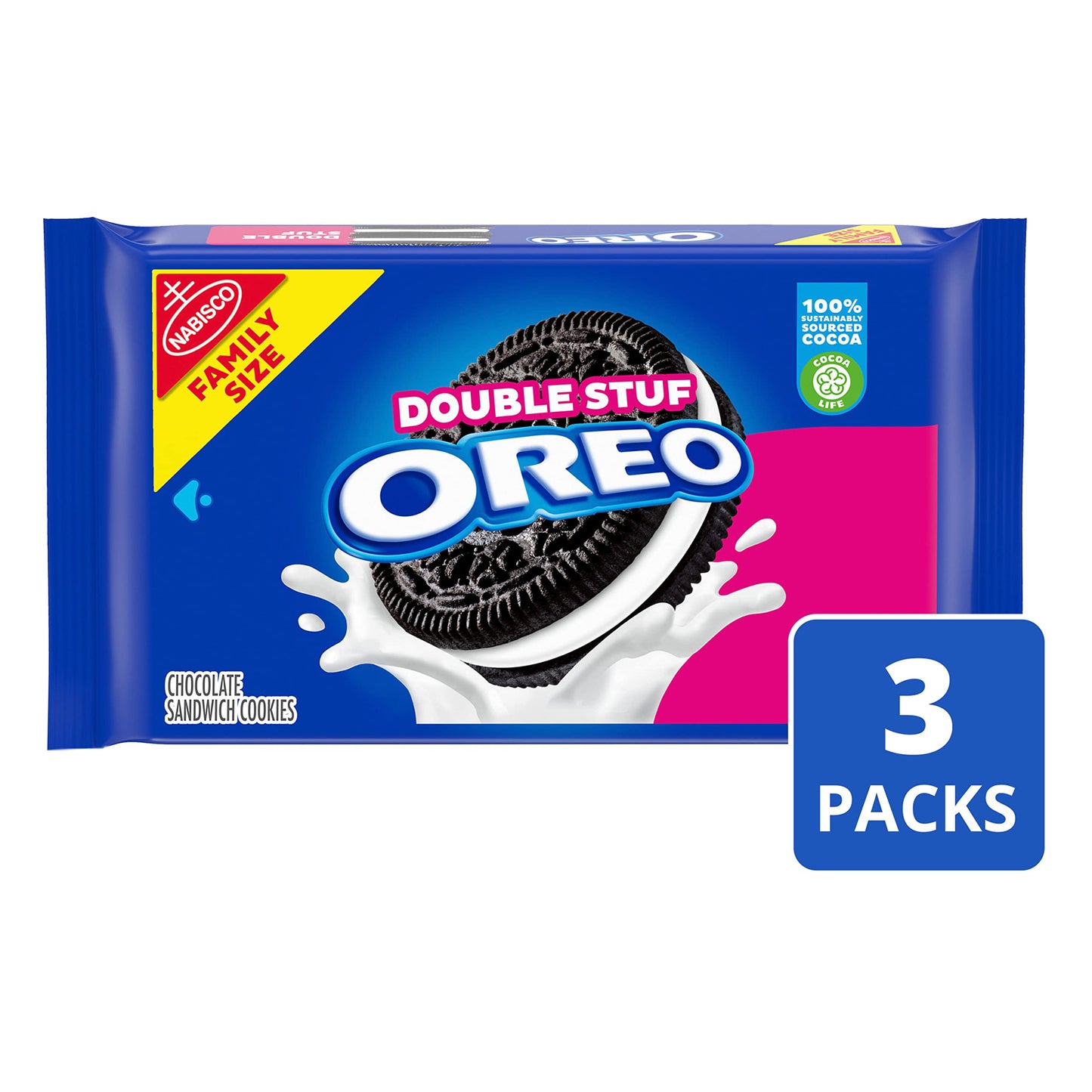 Oreo Double Stuf Chocolate Sandwich Cookies, Family Size, 3 Packs