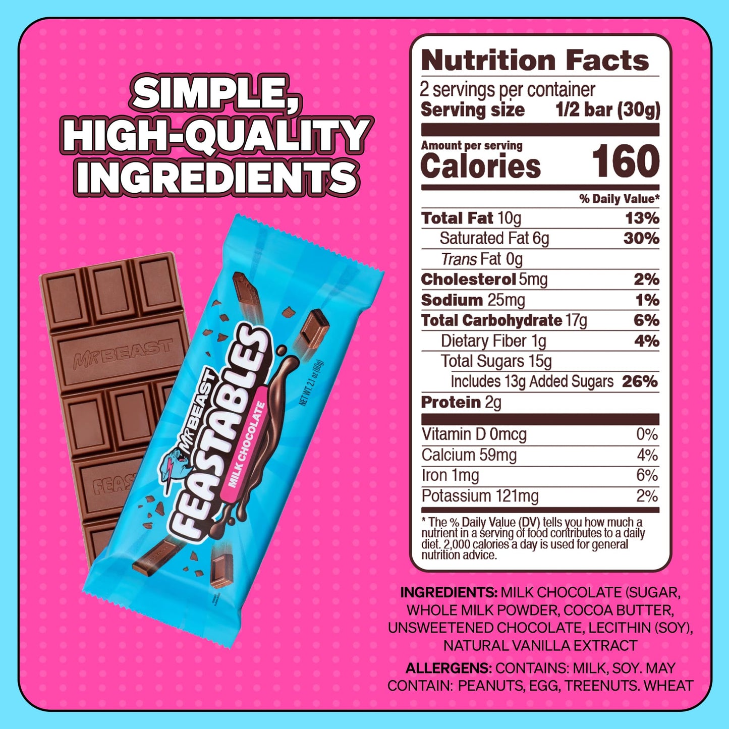 Feastables Mrbeast Milk Chocolate Bars - Made With Grass-Fed Milk Chocolate And Organic Cocoa. Only 5 Ingredients 10 Count