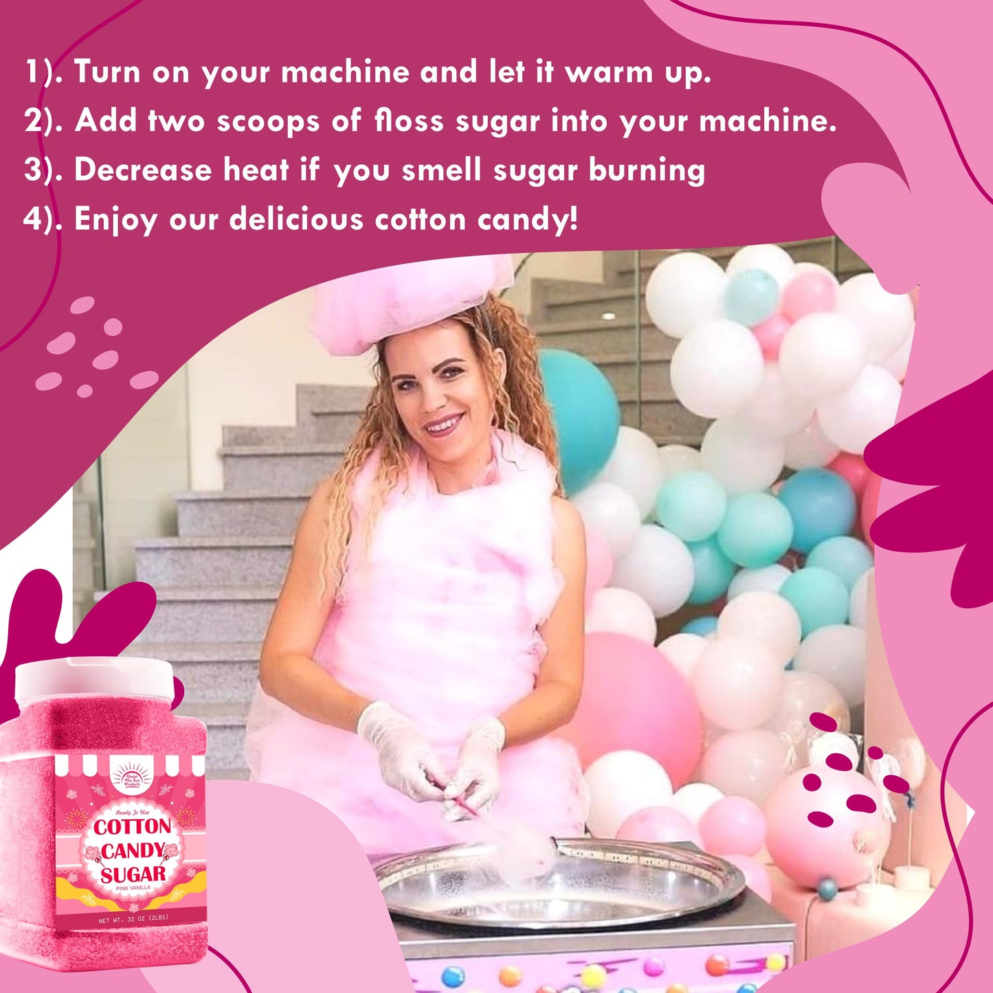 Cotton Candy Floss Sugar Package of 2ct-(Pink Vanilla and Blue Raspberry)-2lb Each Flavor- (2ct-2lb Jars)