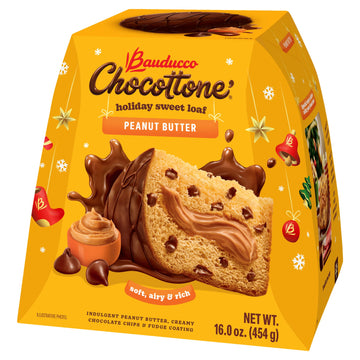 Bauducco Chocottone Peanut Butter - Moist & Fresh Cake  Traditional Italian Recipe with Fudge Topping  Filled with Peanut Butter and Chocolate Chips  16.0 oz (Pack of 1)