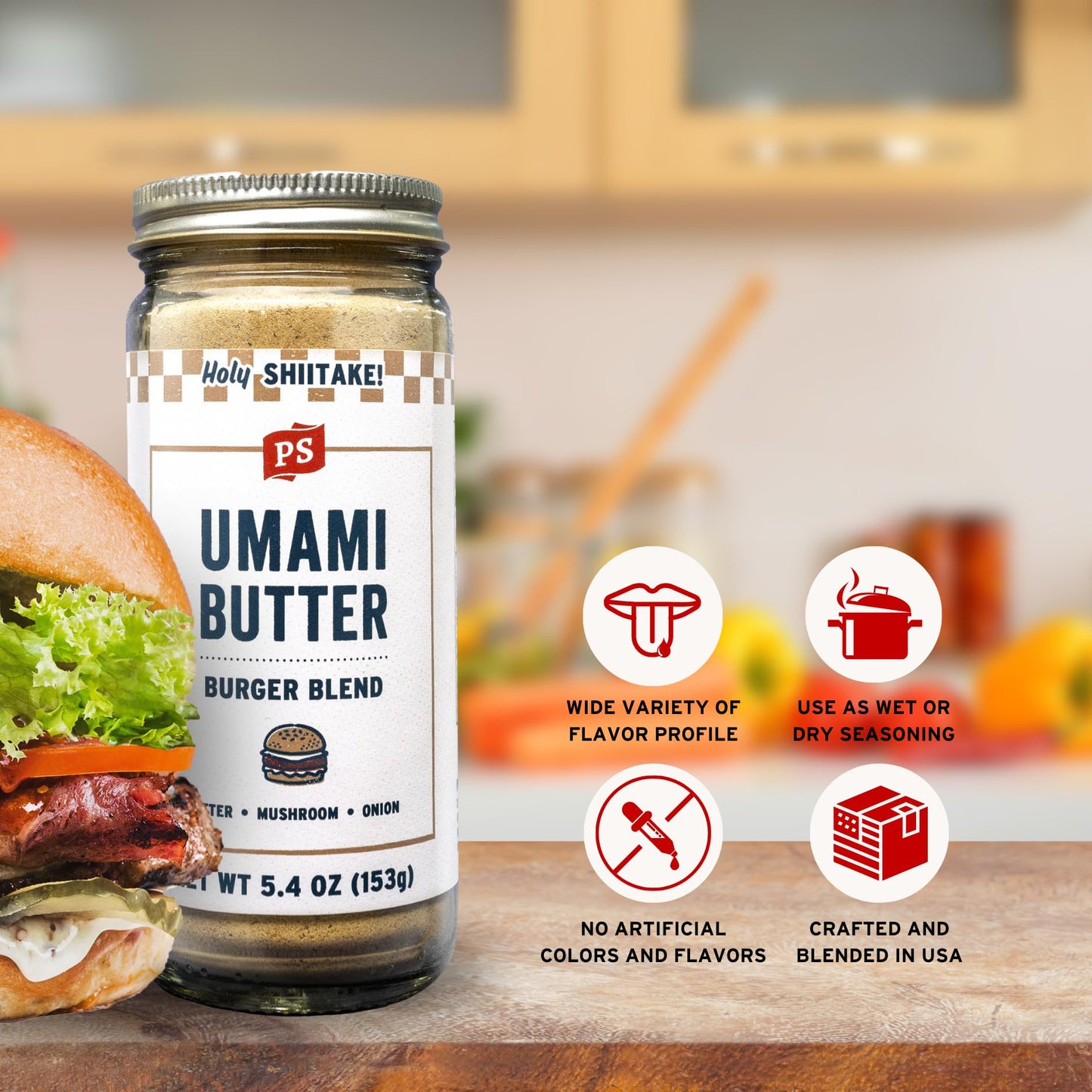 Ps Seasoning Umami Butter Burger Seasoning - All-Purpose Rub, Smash Burger And Steak Seasoning For Grilling, With Mushroom, Onions, Butter - Spice Rub Blend For Patties, Steaks, Chicken, Veggies, 5.4 Oz