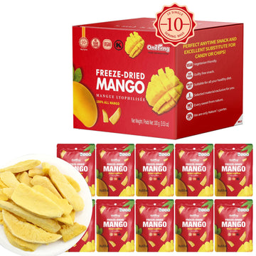 Onetang Freeze-Dried Fruit Mango Chips, 10 Pack Single-Serve Pack, Non Gmo, Kosher, No Add Sugar, Gluten Free, Vegan, Holiday Gifts, Healthy Snack 0.35 Ounce