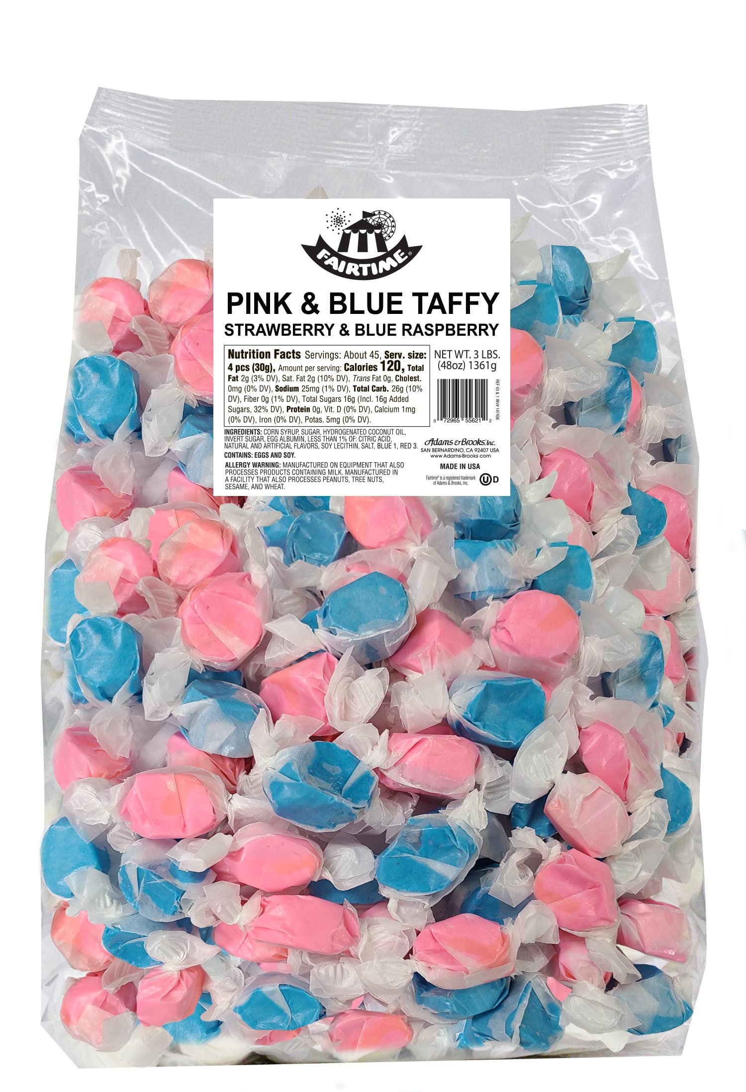Fairtime Adams & Brooks Taffy Gender Reveal Candy, Gender Reveal Taffy Pink and Blue Candy for Candy Buffets, Bulk Candy, Pinata