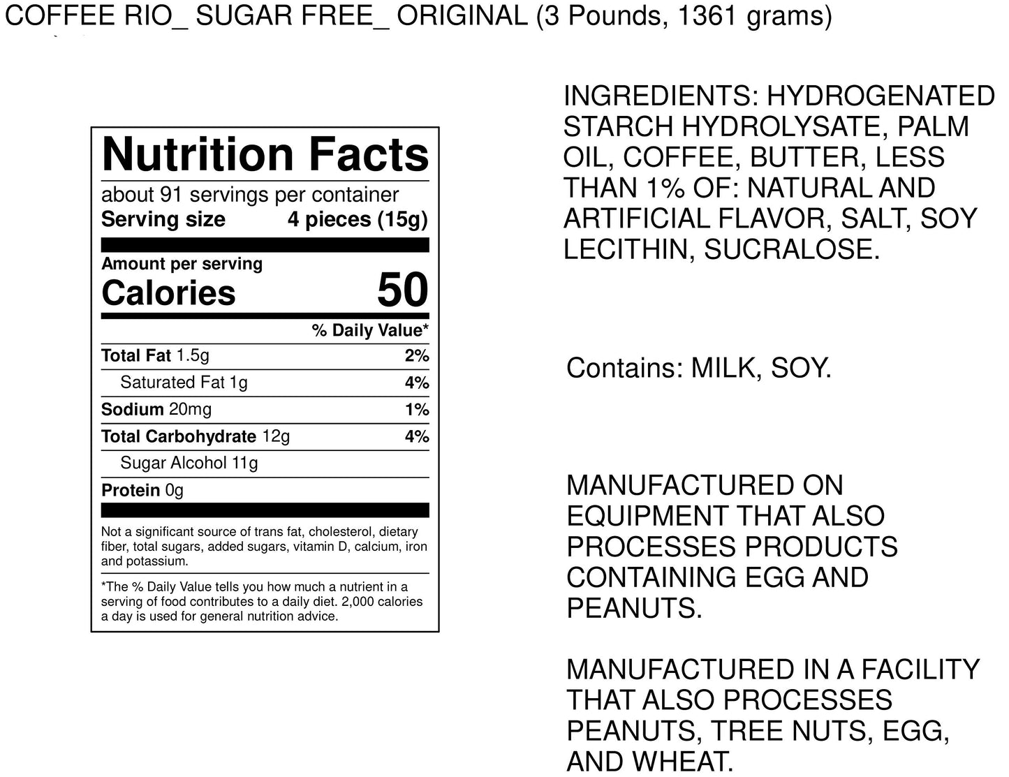 Coffee Rio Sugar Free Coffee Candy - Cream, 3 Pound Bulk Bag, Individually Wrapped Kosher Treats, Perfect for Gifting and Sharing
