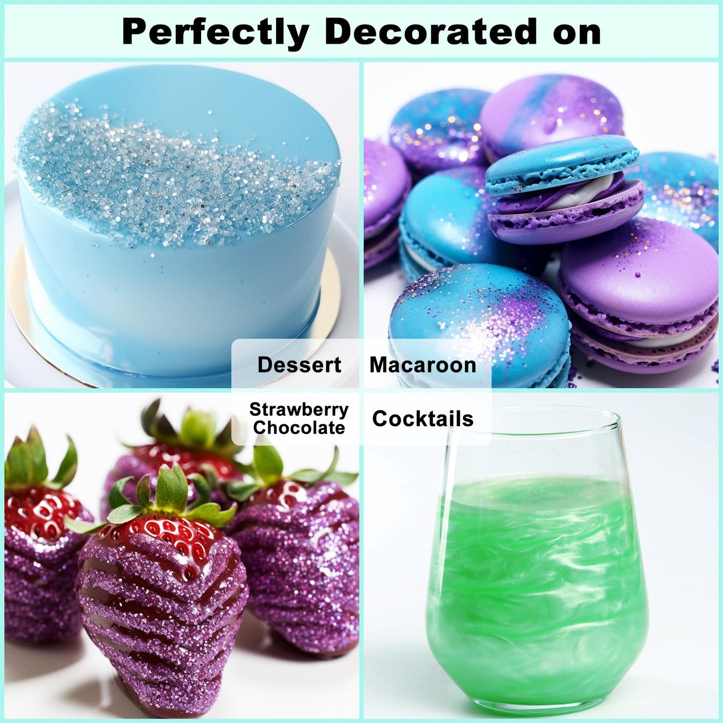 Edible Glitter Spray Set - 3 Color 100% Edible Glitter for Cakes, Cupcakes, Cake Pops, Drinks, Chocolate, Strawberries, Cookies,