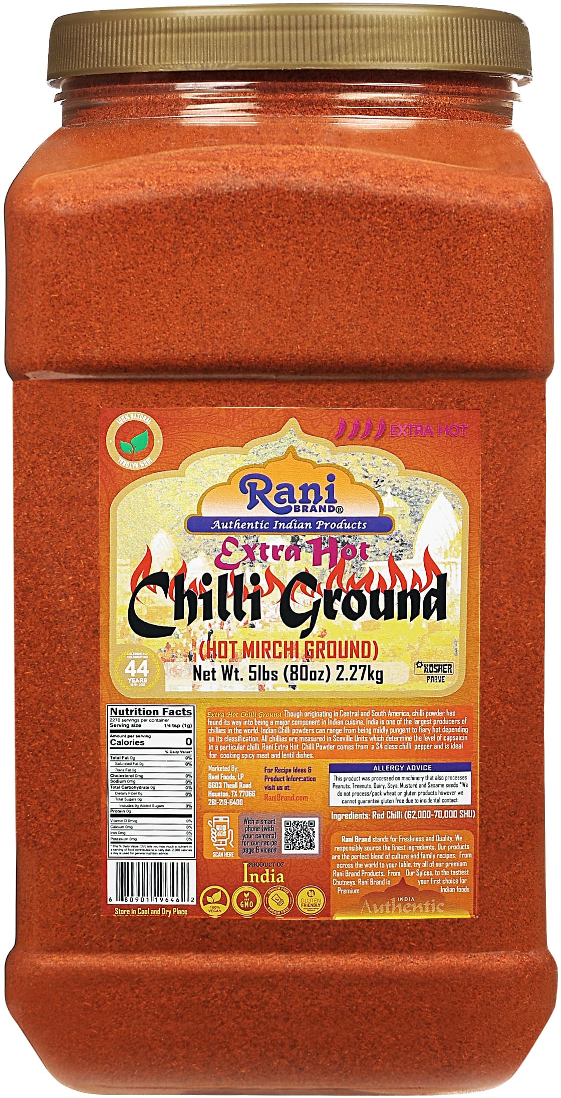 Rani Extra Hot Chilli Powder Indian Spice 80oz (5lbs) 2.27kg Bulk PET Jar ~ All Natural | No Color added | Gluten Friendly | Veg